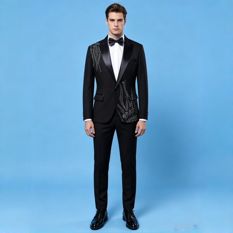 Men Formal Wear Black And White - بدلة رسمية رجالية ضيقة مع سترة