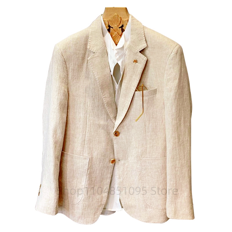Men Formal Wear Design - بدلة رجالية بيج من الكتان، سترات