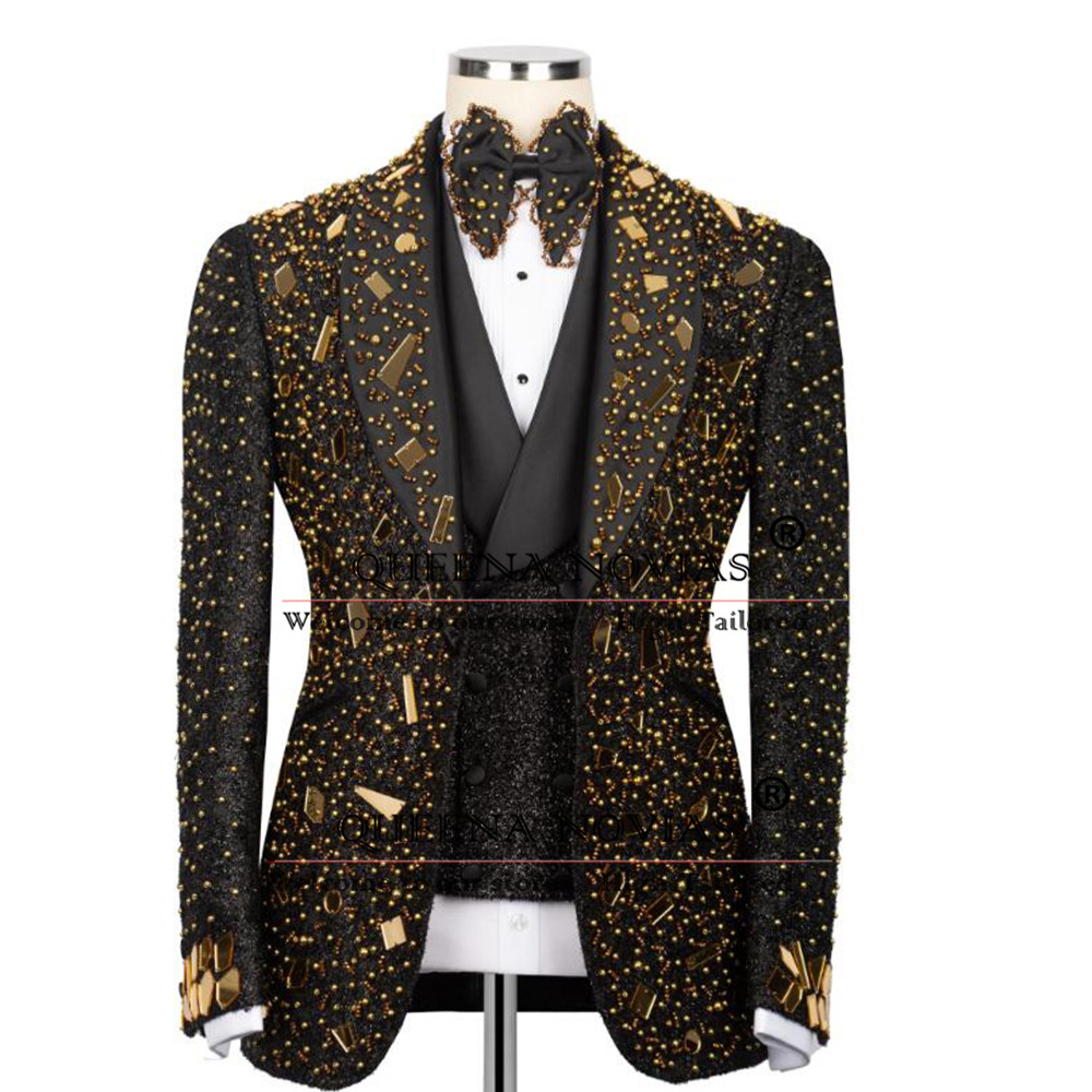 Men'S Formal Wear For Reception - بدلة مطرزة بالكريستال اللامع للرجال لحفلات