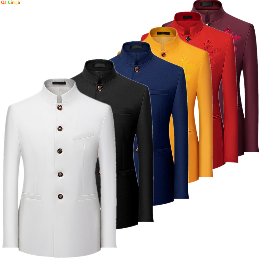 Men Formal Wear Black And White - سترة رجالية طويلة الأكمام بالطراز الصيني