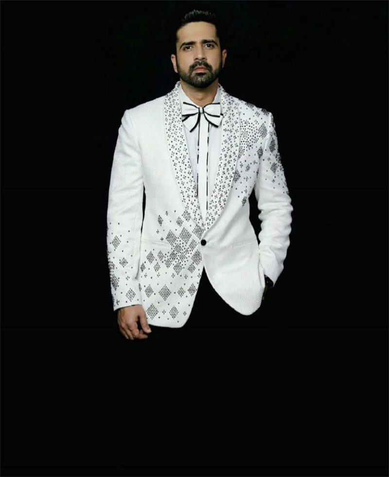 Men Formal Wear Black And White - طقم بدلة رجالي كريستالز من قطعتين: