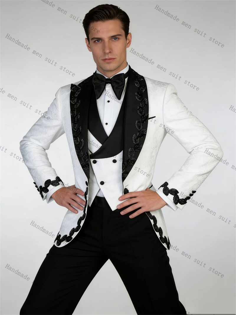 Men Formal Wear Black And White - بدلة رجالية بيضاء وسوداء من قطعتين