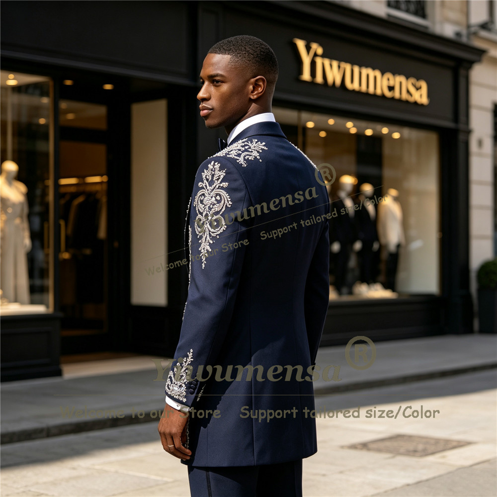 بدلة رجالية مزينة بالكريستالات - مراجعة Men Formal Wear Wedding وسعره