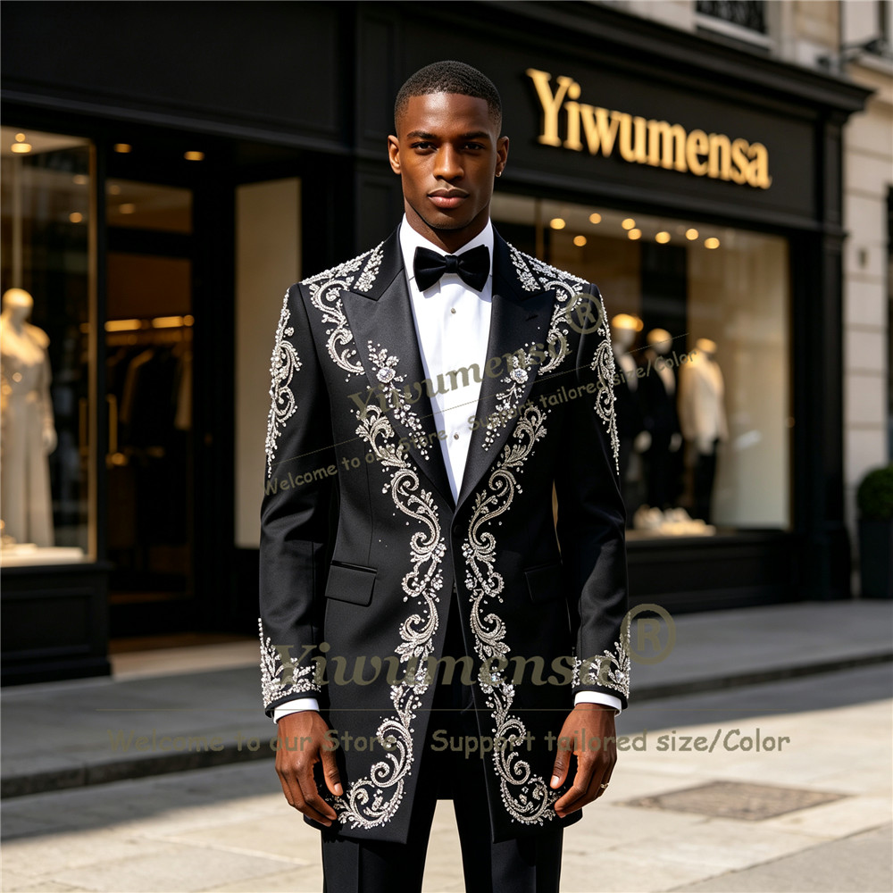 بدلة رجالية مزينة بالكريستالات - مراجعة Men Formal Wear Wedding وسعره