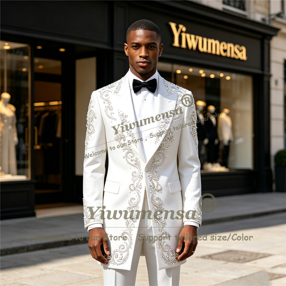 بدلة رجالية مزينة بالكريستالات - مراجعة Men Formal Wear Wedding وسعره