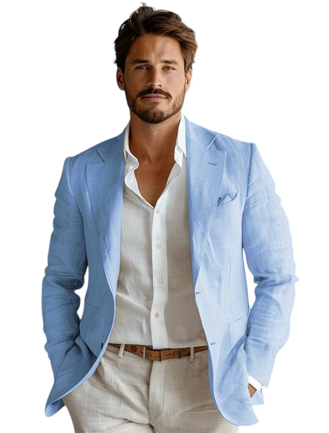 بليزر رجالي أزرق ضيق من الكتان - مراجعة Men Formal Wear Design وسعره